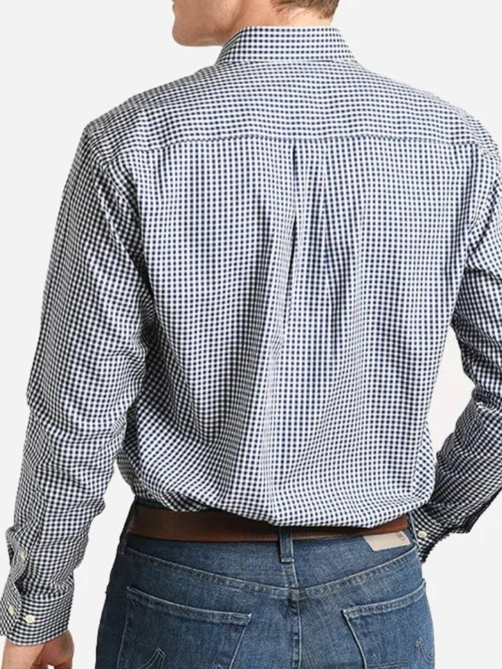 Peter Millar Navy and White Checked Button-Down Shirt Soft Stretch